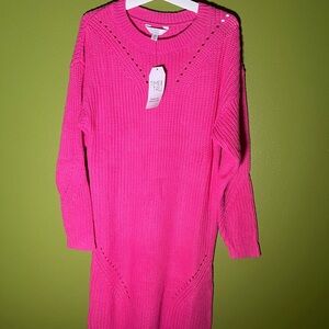 Hot Pink Knit Sweater Dress Time and Tru XS | Cozy Long Sleeve Fall Fit
